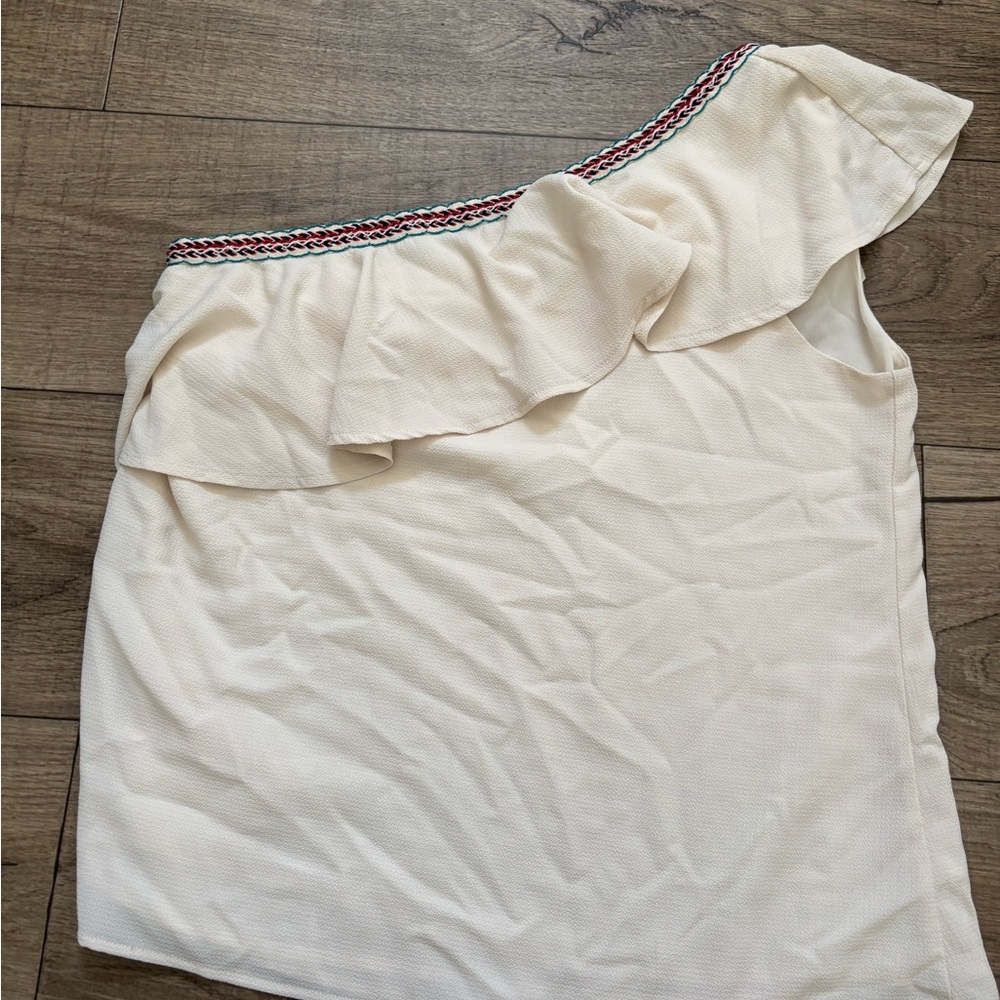 Paper Crane Cream Top with Colorful Trim